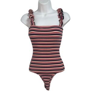 Reformation Striped Bodysuit with Ruffled Straps